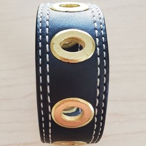 COACH 1 inch Black leather bracelet w gold yellow grommets